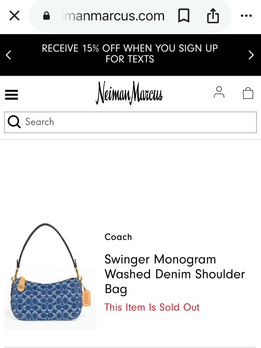 NWT Coach Swinger Shoulder Bag in Signature Denim with Gold Hardware - Picture 10 of 11